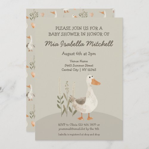 Cute Watercolor Goose Baby Shower Invitation