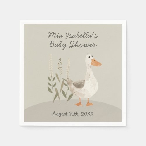 Cute Watercolor Goose Baby Shower Napkins