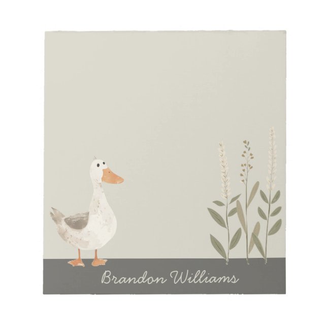 Cute Watercolor Goose Customizable Notepad (Front)