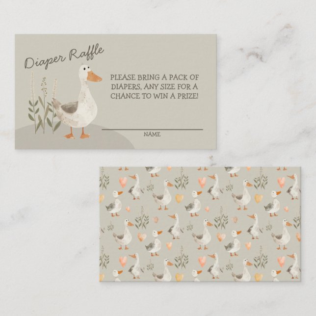 Cute Watercolor Goose Diaper Raffle Enclosure Card (Front/Back)