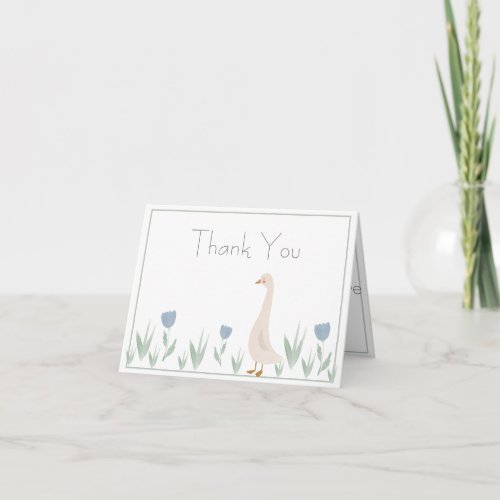 Cute Watercolor Goose Floral Typography Simple Thank You Card