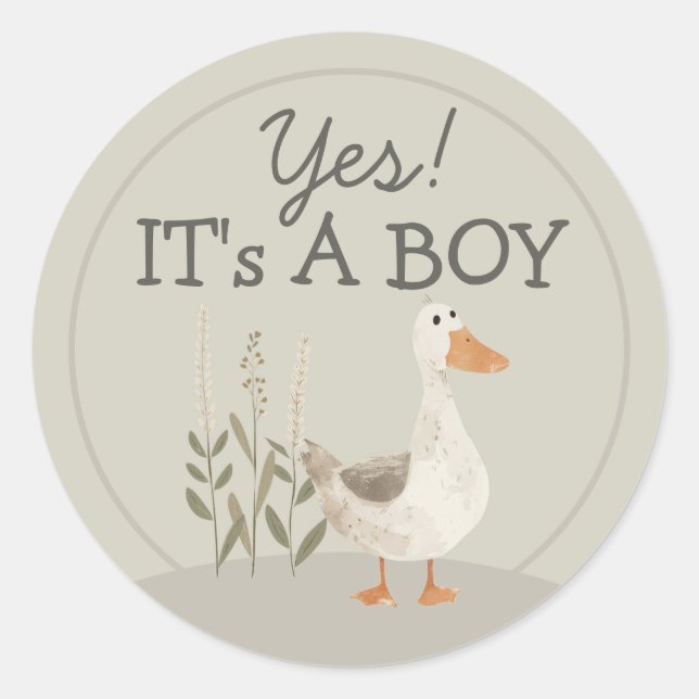 Cute Watercolor Goose It's A Boy Round Sticker (Front)