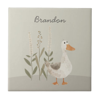 Cute Watercolor Goose Personalizable Ceramic Tile