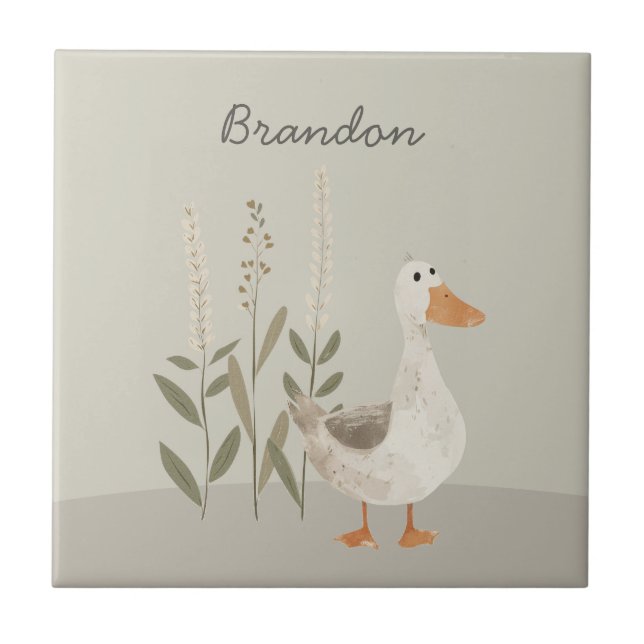 Cute Watercolor Goose Personalizable Ceramic Tile (Front)