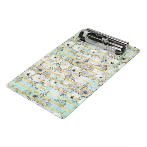 Cute watercolor gray floral and stripes design mini clipboard