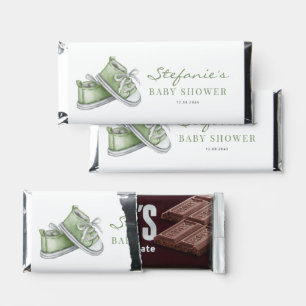 Cute Watercolor Green Baby Shoes Baby Shower Hershey Bar Favors