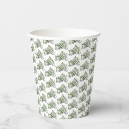 Cute Watercolor Green Booties Pattern Its a Boy Paper Cups