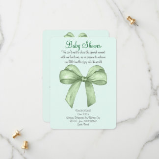Cute watercolor green bow invitation
