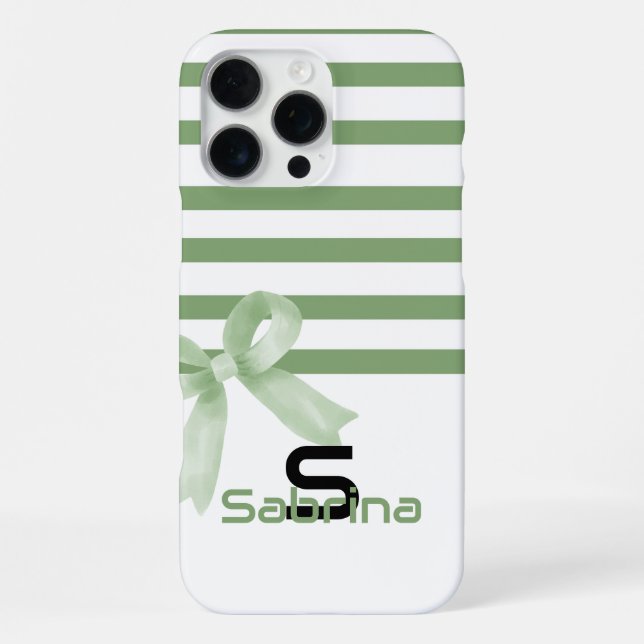 Cute Watercolor Green Bow Stripes iPhone Case (Back)