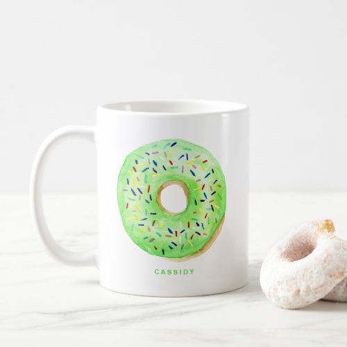 Cute Watercolor Green Donut Sprinkles Personalized Coffee Mug