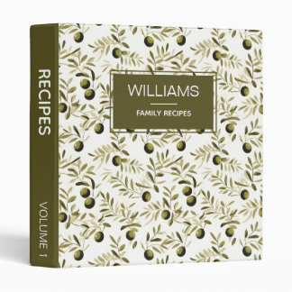 Cute Watercolor Green Olives Personalized Recipe 3 Ring Binder