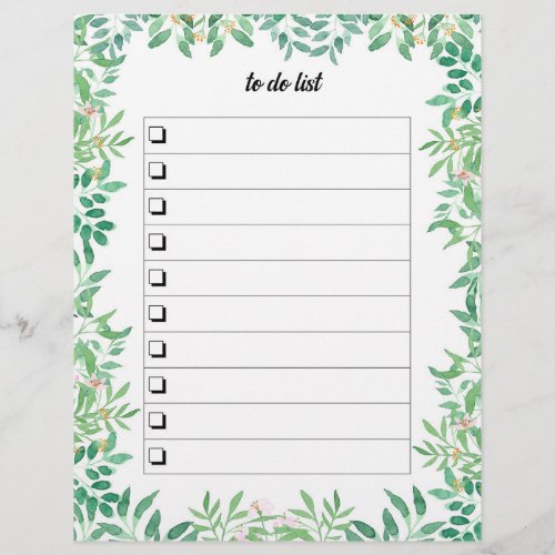 Cute watercolor greenary To Do list Letterhead