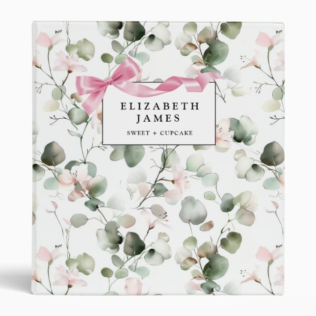 Cute Watercolor Greenery Eucalyptus Personalized 3 Ring Binder (Front)
