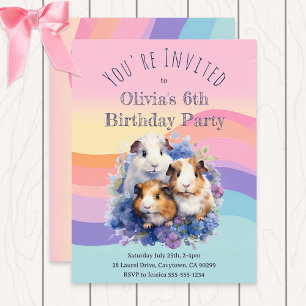 Cute Watercolor Guinea Pigs Pretty Birthday Party Invitation Postcard