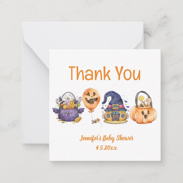 cute watercolor halloween baby shower thank you note card (Front)