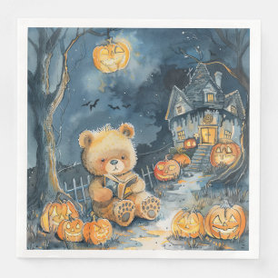 Cute Watercolor Halloween Bear for Decoupage Party Paper Dinner Napkins