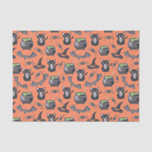 Cute Watercolor Halloween Cats & Cauldrons Tissue Paper