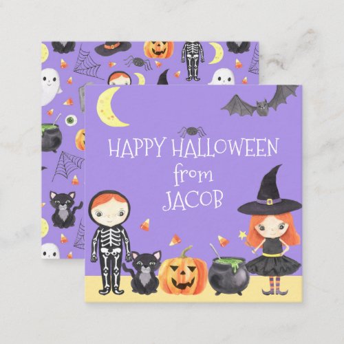 Cute Watercolor Halloween Costume Kids Gift Note Card
