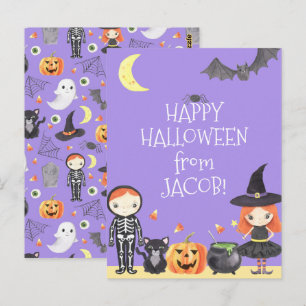Cute Watercolor Halloween Costume Kids Postcard
