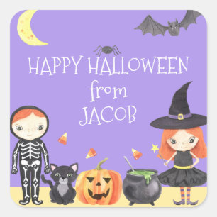 Cute Watercolor Halloween Costume Kids Square Sticker