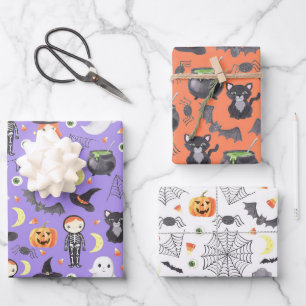 Cute Watercolor Halloween Costume Kids Wrapping Paper Sheets