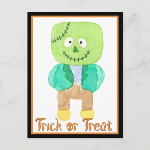Cute Watercolor Halloween Frankenstein Monster Postcard