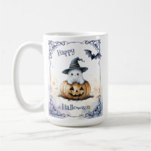 Cute Watercolor Halloween Ghost on a Jack o’ Lante