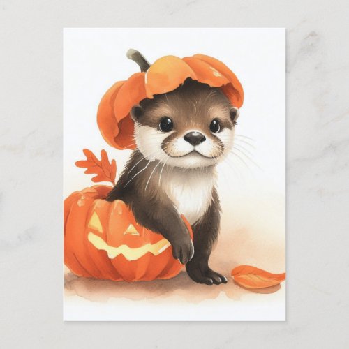 Cute Watercolor Halloween Otter Postcard