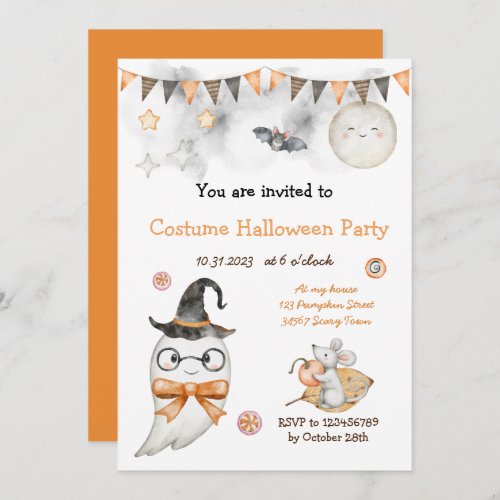 Cute Watercolor Halloween Party  Kids Invitation