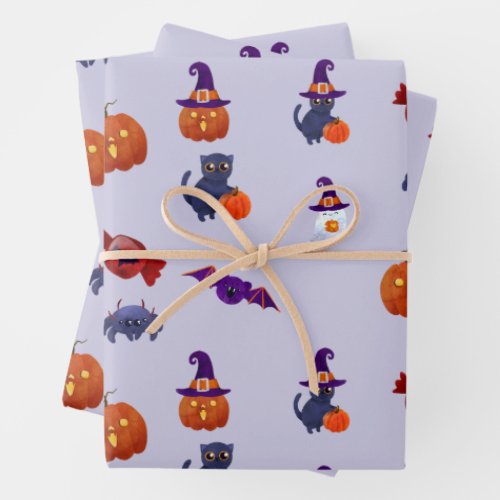 Cute Watercolor Halloween Theme  Wrapping Paper Sheets