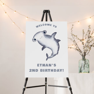 Cute Watercolor Hammerhead Shark Birthday Foam Board