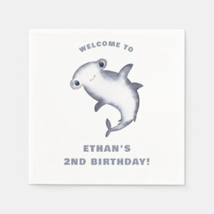 Cute Watercolor Hammerhead Shark Birthday Napkins