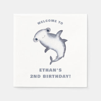 Cute Watercolor Hammerhead Shark Birthday Napkins