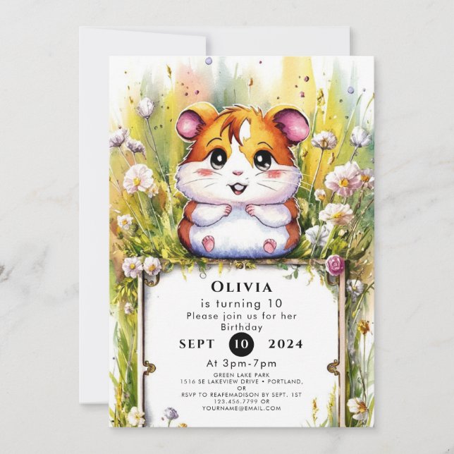 Cute Watercolor Hamster Birthday Invitation (Front)