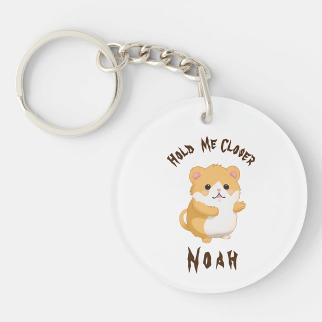 Cute watercolor Hamster Hold Me Closer Custom Name Keychain (Front)