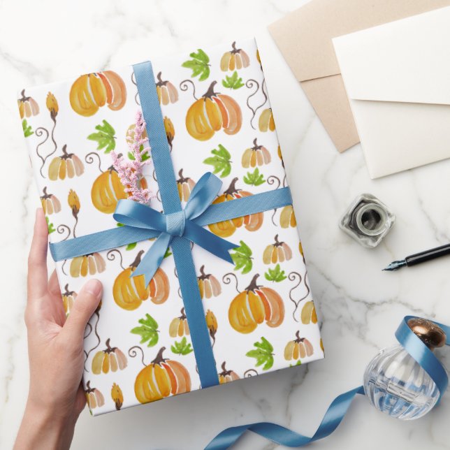 Cute Watercolor Hand-painted Pumpkins Wrapping Paper (Gifting)