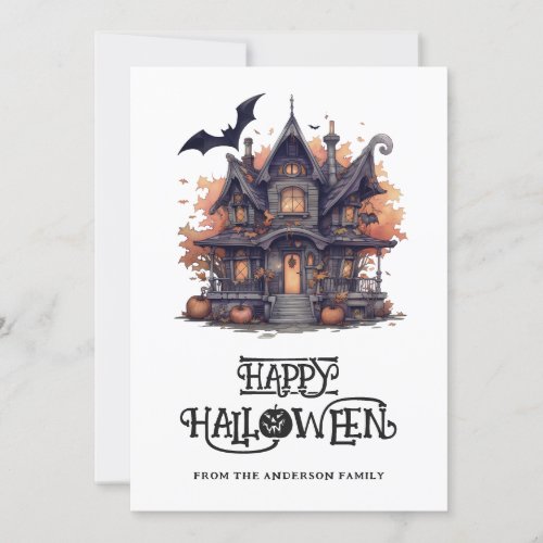 Cute Watercolor Happy Halloween Card