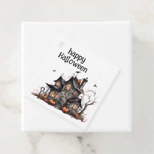 Cute Watercolor Haunted House Halloween Favor Tags