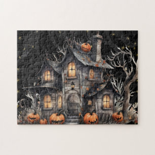Cute Watercolor Haunted House Halloween Jigsaw Puzzle