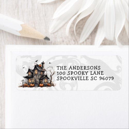 Cute Watercolor Haunted House Halloween Label