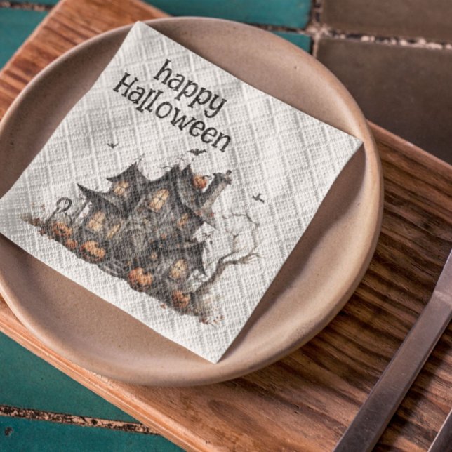 Cute Watercolor Haunted House Halloween Napkins (Creator Uploaded)