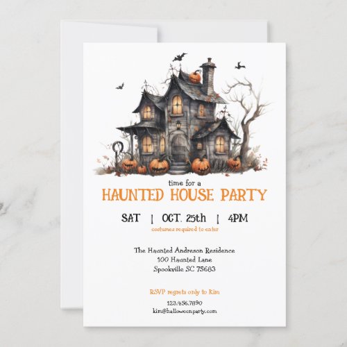 Cute Watercolor Haunted House Halloween Party Invitation