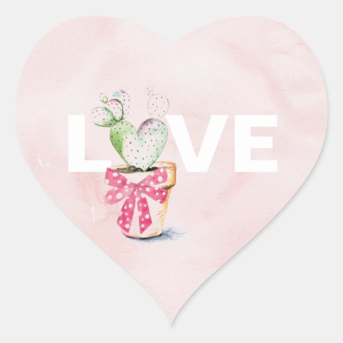 Cute Watercolor Heart Cactus Valentines Day Heart Sticker