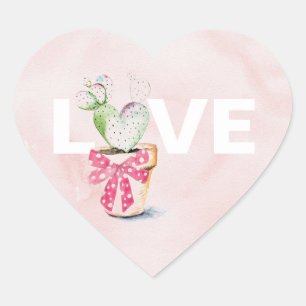 Cute Watercolor Heart Cactus Valentines Day Heart Sticker