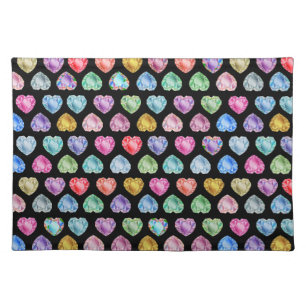 Cute Watercolor Heart Gemstone Colorful Fun Girly Cloth Placemat