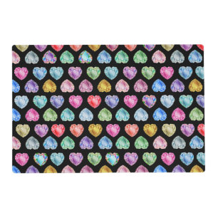 Cute Watercolor Heart Gemstone Colorful Fun Girly Placemat