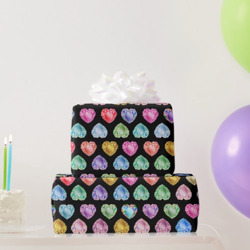  Cute Watercolor Heart Gemstone Colorful Fun Girly Wrapping Paper