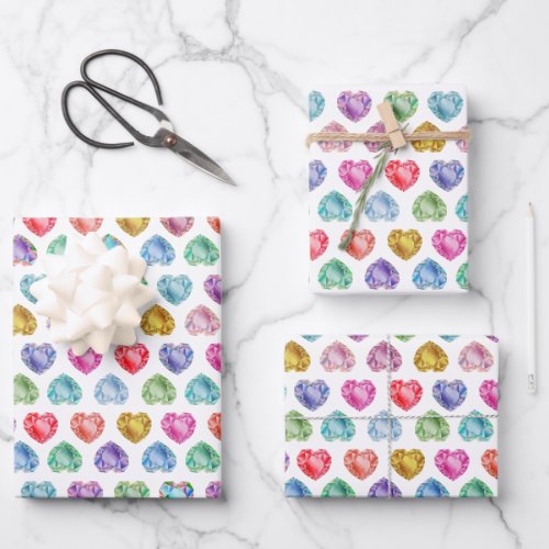  Cute Watercolor Heart Gemstone Colorful Fun Girly Wrapping Paper Sheets