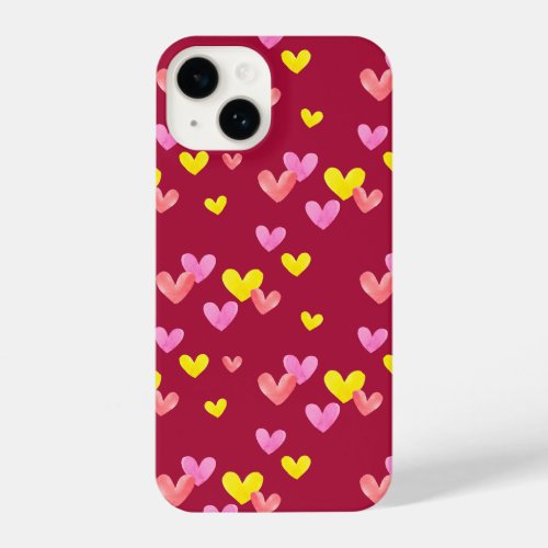 Cute Watercolor Heart Patterned iPhone 14 Case