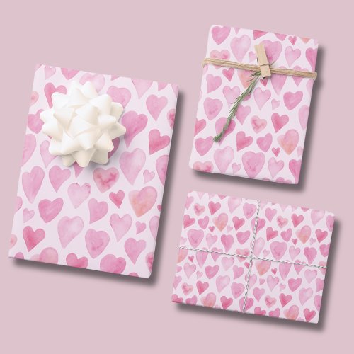 Cute Watercolor Heart Valentines Day pattern Wrapping Paper Sheets